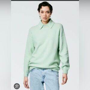 Tibi Mint Green Collared Cashmere Blend Sweater